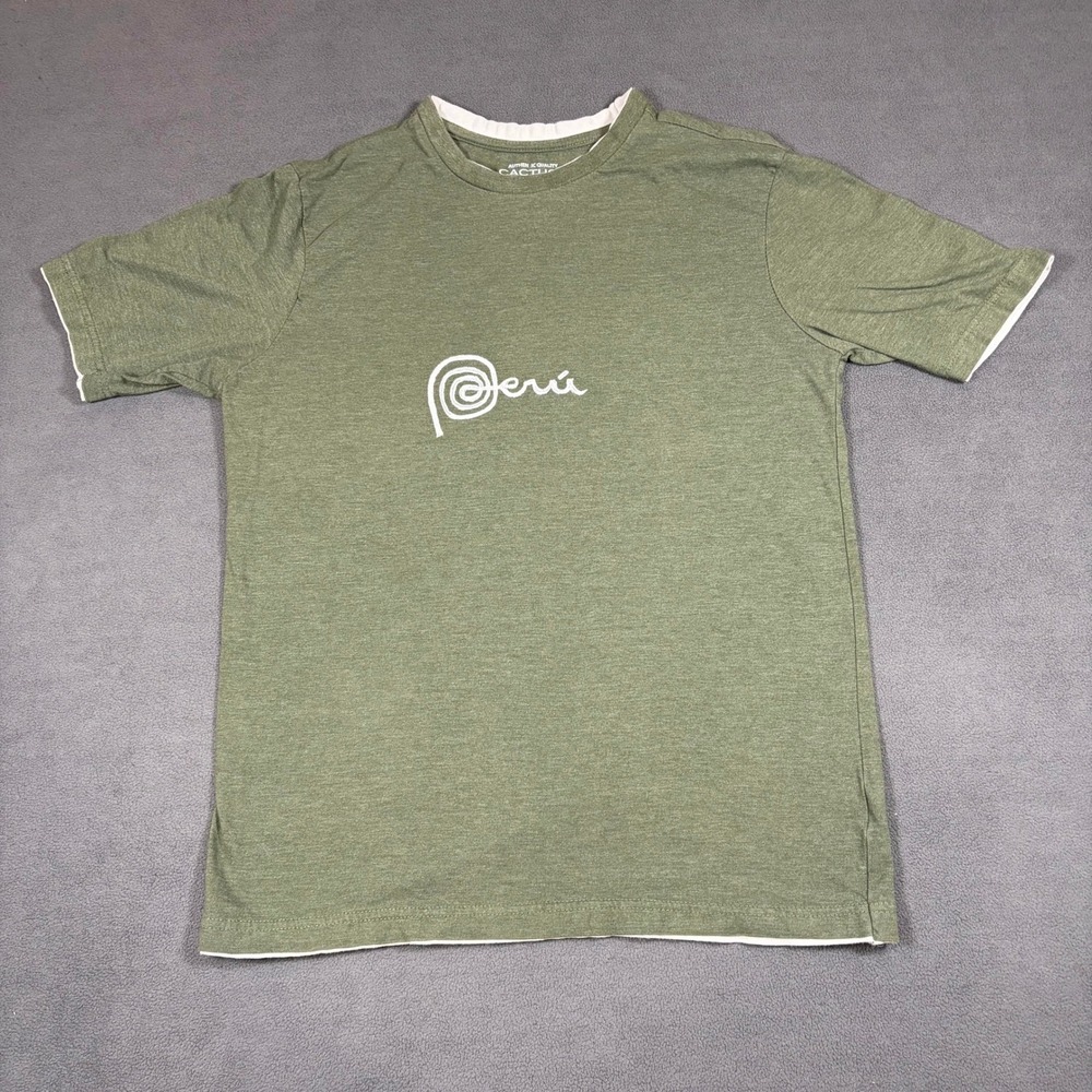 Cactus TShirt Mens Medium Green Peru Graphic Short Sleeve Crew Neck Cotton Blend